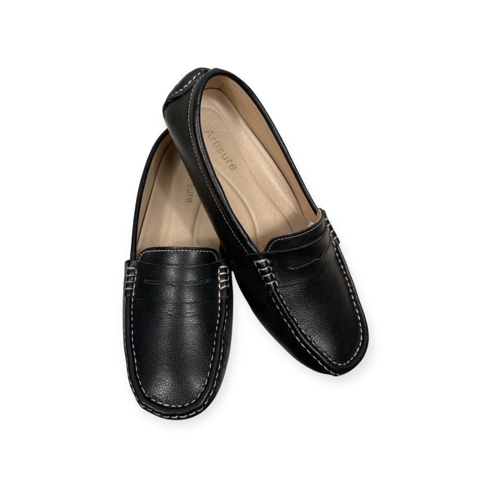 Artisure leather Handsewn Driving Moccasins black loafers  size 10
